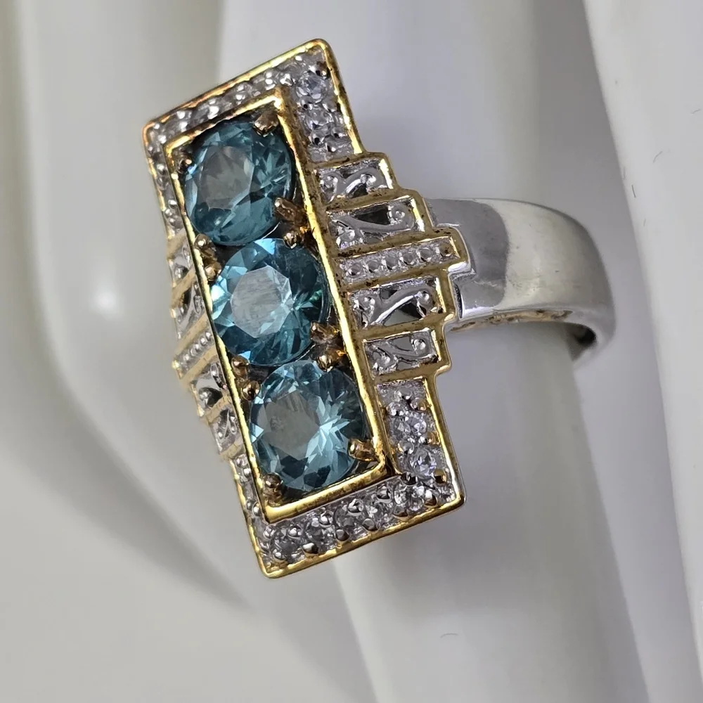 Sterling Silver 925 Rectangular Design Vibrant RING - Picture 4 of 7